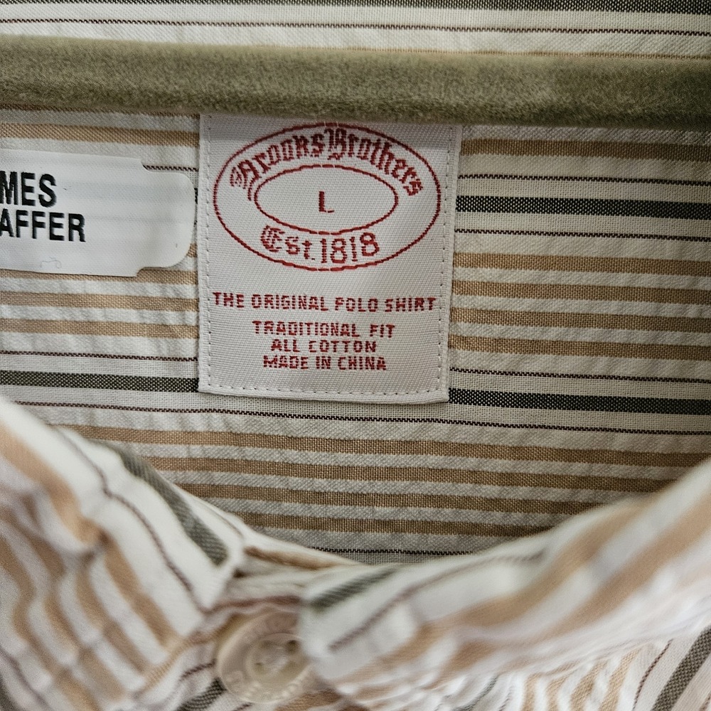 Brooks Brothers 1818 Original Polo Shirt Mens Large Button White Beige Short Sle - Picture 3 of 6